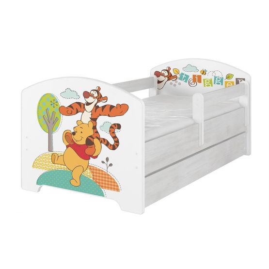 Children's Bed with Safety Rail - Winnie the Pooh and Tigger - Norwegian Pine Decor