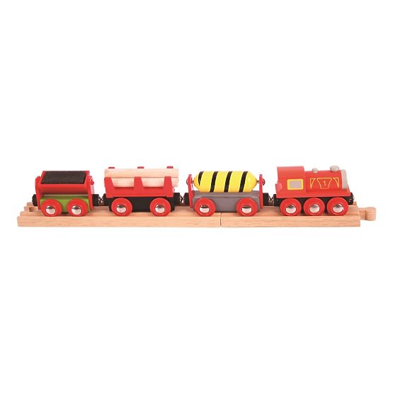 Bigjigs Rail Freight train red + 3 tracks