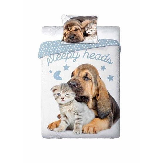 Children's bedding 140x200 cm + 70x90 cm Puppy and kitten