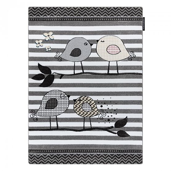 Children's carpet PETIT - Birds - gray-white