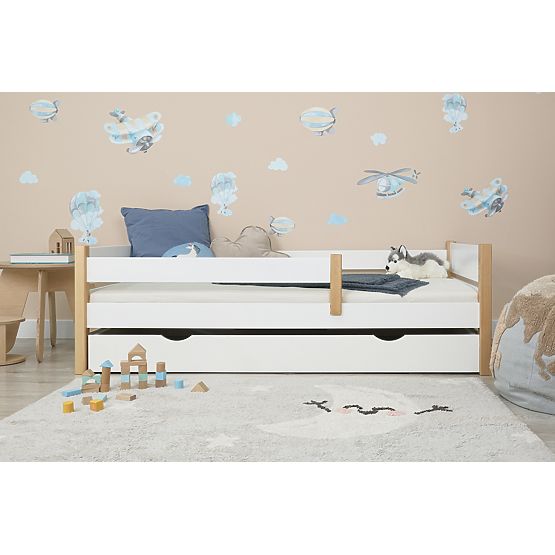 Children's Wooden Bed Scandie with Guardrail - White