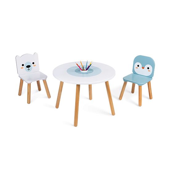 Janod Wooden Table and 2 Chairs - Bear and Penguin