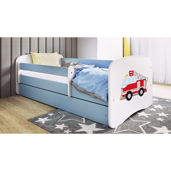 Children's Bed with Guardrail Ourbaby - Fire Truck - Blue