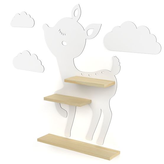 A shelf with a deer