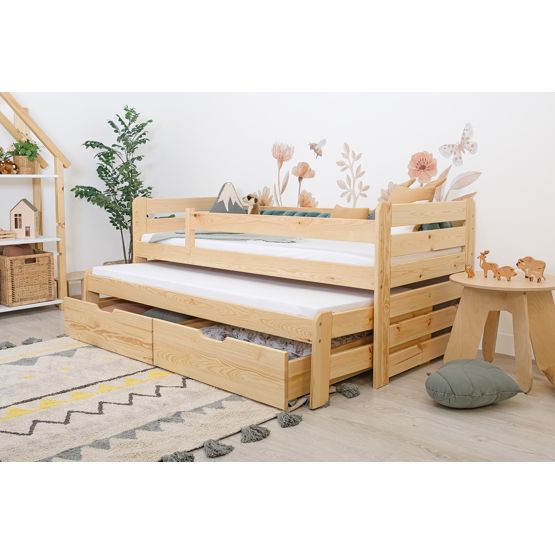 Children's Bed with Trundle and Guardrail Praktik - Natural