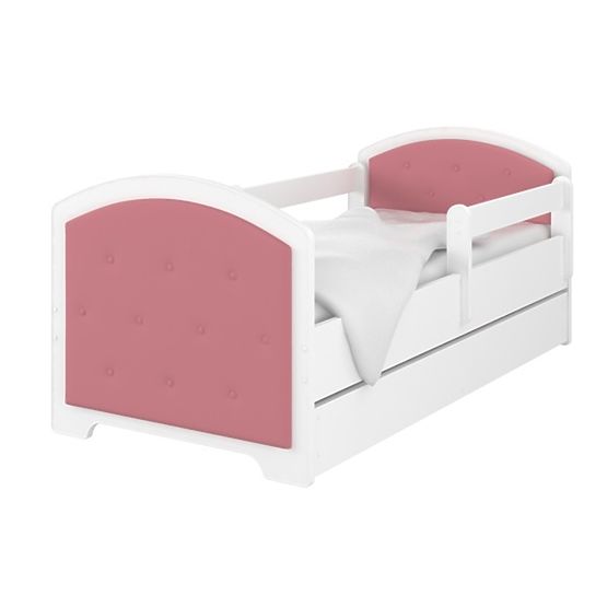 Upholstered Bed Luna with Guardrail - Pink