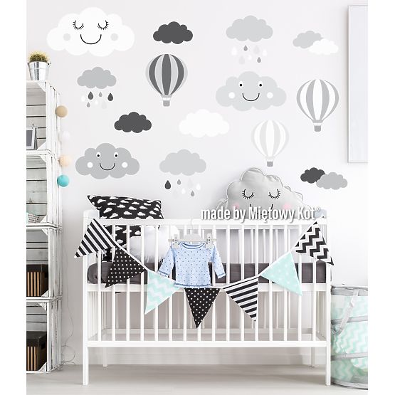 Wall Decoration - Grey-White Clouds and Balloons