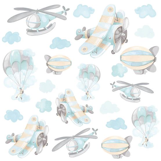 Set of wall stickers - Airplanes and balloons 22 pcs