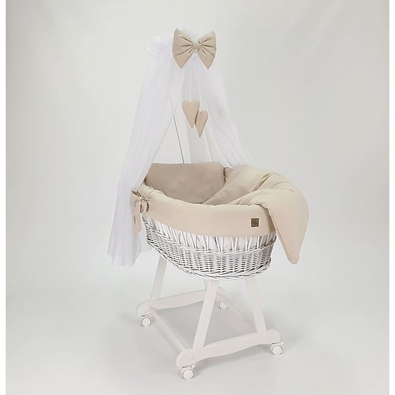 Wicker Cradle with Cotton Bedding for Baby - Beige