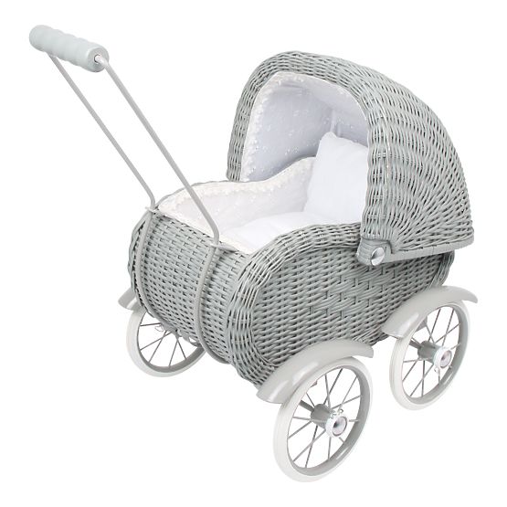 Wicker pram for dolls - gray