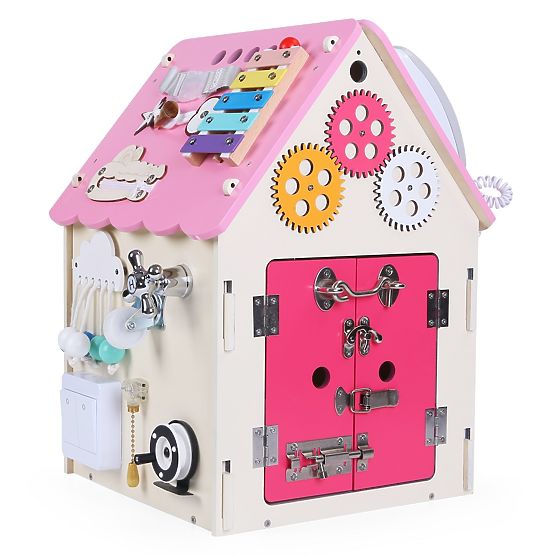 Wooden Activity Board House - Pink