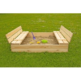 Closable Children's Sandbox with Benches - 120x120 cm