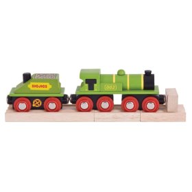 Bigjigs Rail Green locomotive with tender + 3 tracks