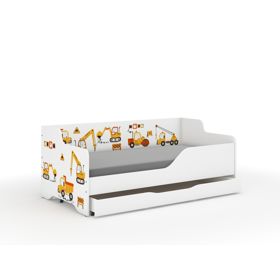 Children's Bed with Backrest LILU 160 x 80 cm - Construction Site, Wooden Toys