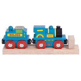 Bigjigs Rail Blue machine with tender + 2 rails