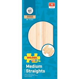 Bigjigs Rail Medium straight rails 16 cm 4 pcs, Bigjigs Rail