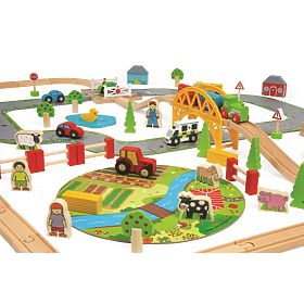 Bigjigs Rail Wooden train track with country road 80 parts, Bigjigs Rail