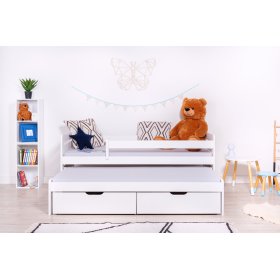 Children's Bed with Trundle and Guardrail Praktik - White