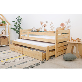 Children's Bed with Trundle and Guardrail Praktik - Natural