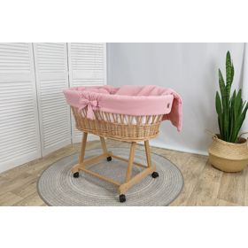 Wicker Baby Cradle with Accessories - Dusty Pink