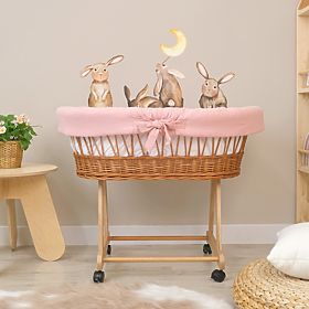 Wicker Baby Cradle with Accessories - Dusty Pink, Ourbaby®