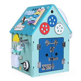 Wooden Activity Board House - Blue, 2Kids Toys