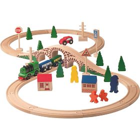 Wooden train track with a locomotive