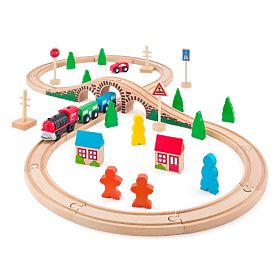 Wooden train track with a locomotive